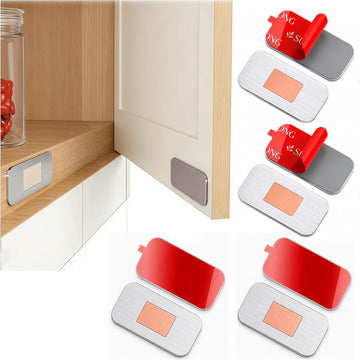 4 Pack Magnetic Cabinet Door Catch, No Drill, Silver, Small Fix Set | Embedded magnet; stainless steel body; 16