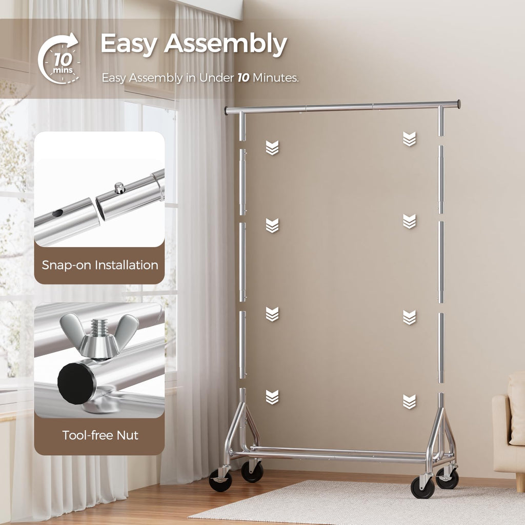 Clothes Rack, Rolling Heavy Duty Clothing Rack Load 380 LBS