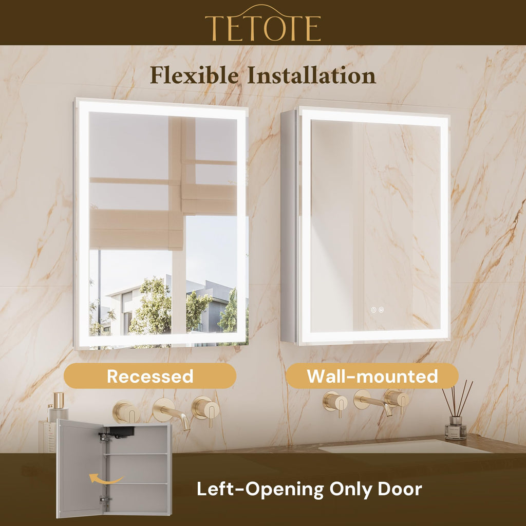 30 x 26 LED Lighted Medicine Cabinet with Mirror with Adjustable Shelves, Silver Aluminum Cabinet, Anti-Fog Stepless