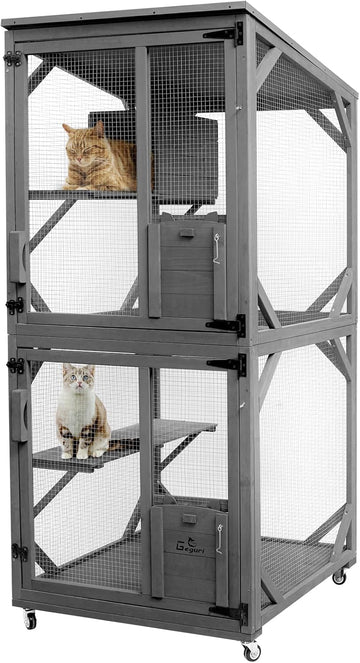 Cat Catio Outdoor Cat Enclosure, Large Wooden Kitten Patio Indoor with Upgraded Resting Box, Waterproof Roof
