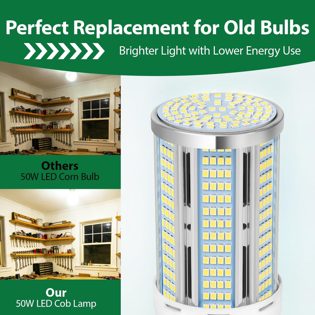 2Pack 400W Equivalent LED Corn Light bulb, 50W LED Corn Bulb Cob Light, 5000K Daylight White, 5500 Lumens, E26/E27