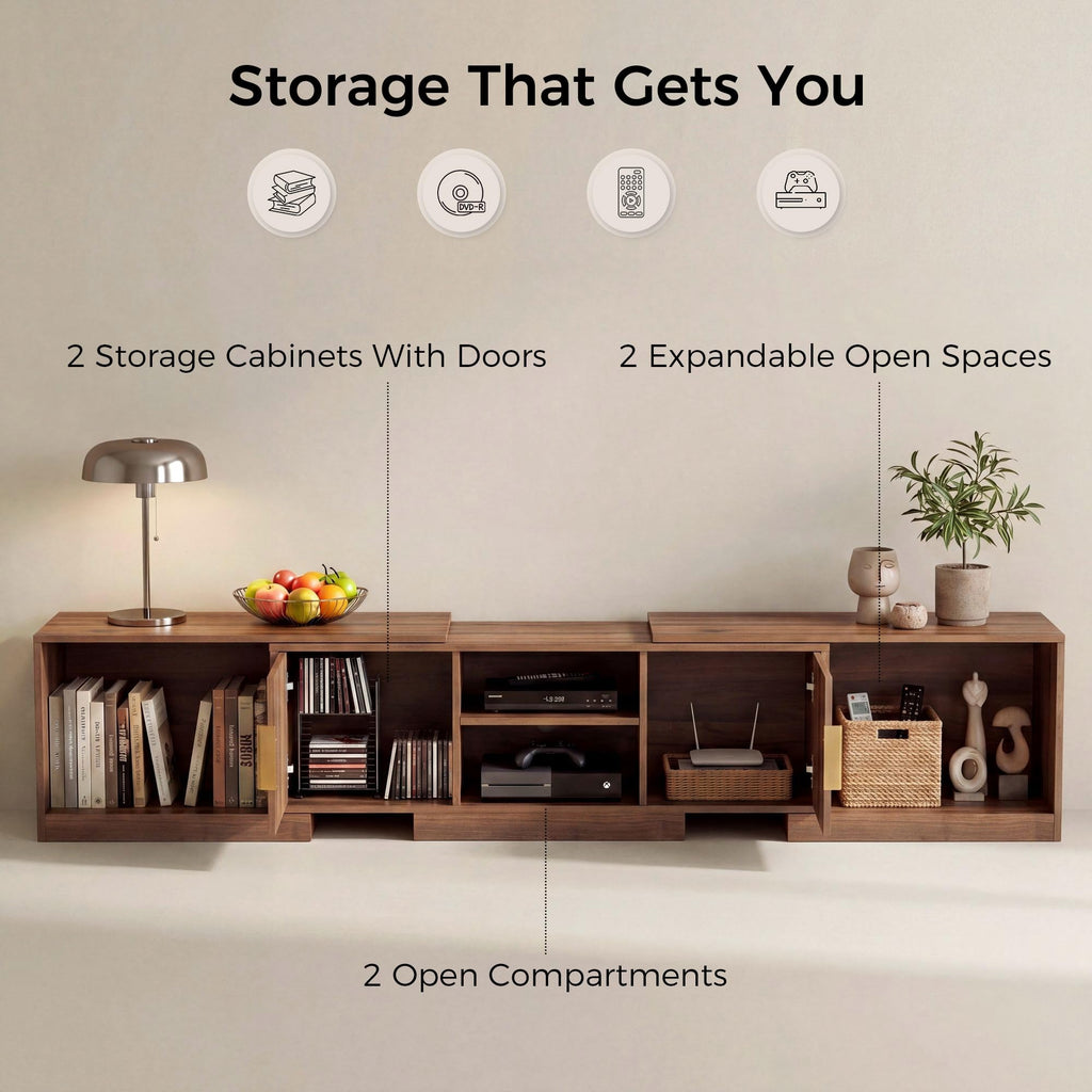TV Stand for 55-80 Inches TVs, 63"-84.6" Adjustable Length, Extendable Corner Entertainment Center with Storage