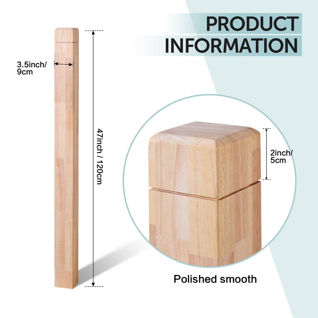 3.5" x 47" Rubber Wood Stair Newel Post with a Single Groove Notched Newel Wood Balusters for Staircase Indoor and