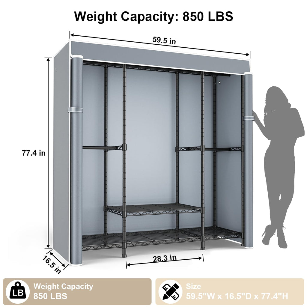 E3C Black Clothes Rack with Gray Cover, Heavy Duty Garment Rack