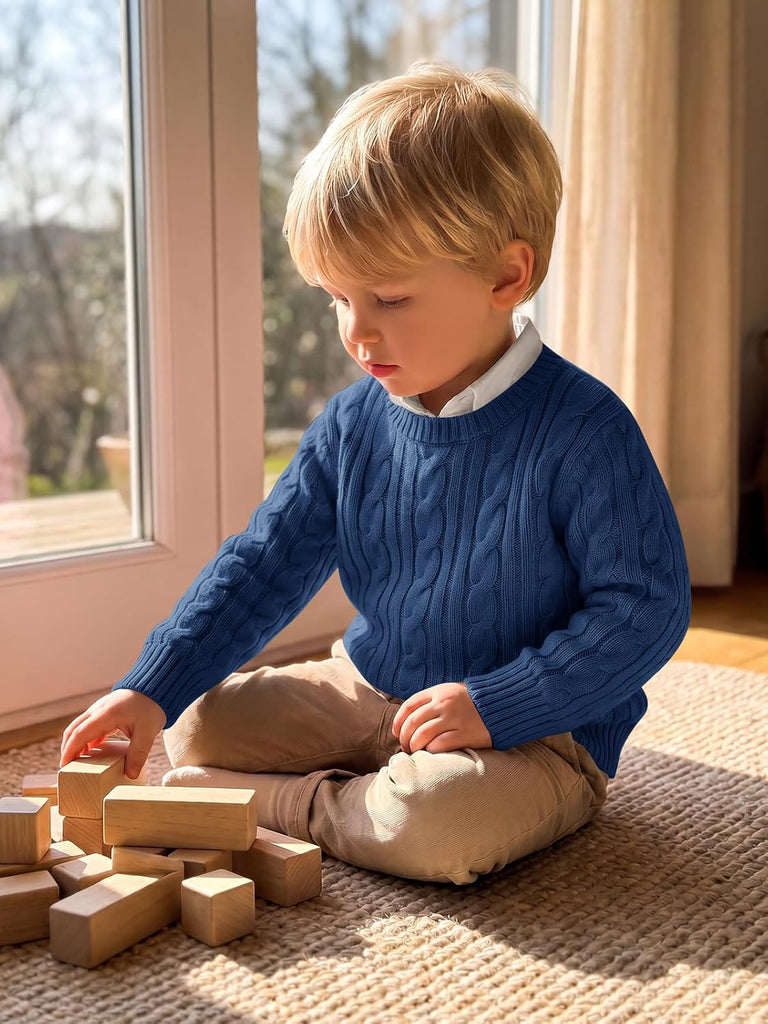 Toddler Baby Boy Cable Knit Crewneck Sweaters Warm Kids Tops