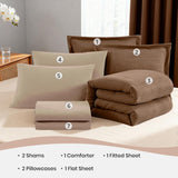 Geniospin Brown Queen Comforter Set - 7 Pieces Comforter Queen, Solid Bedding Set for All Season