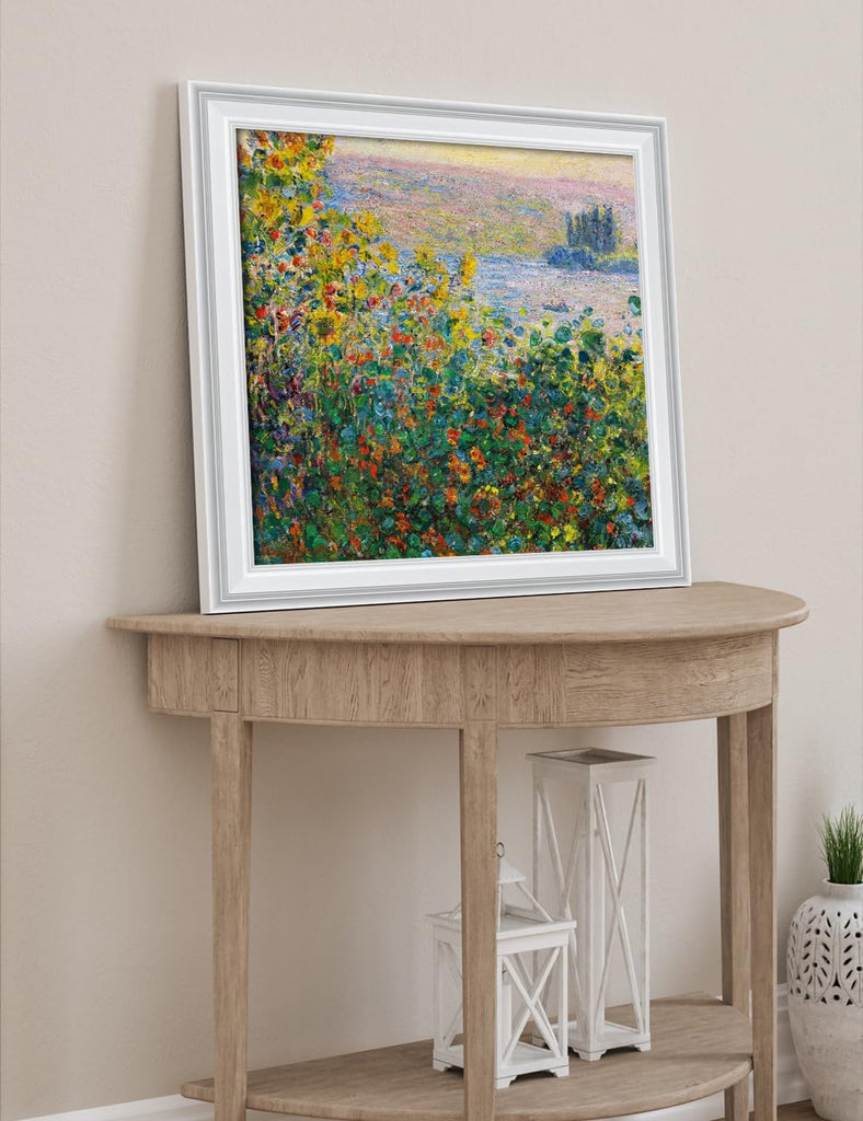Claude Monet Wall Art Framed, Flower Beds at Vetheuil, 23x23