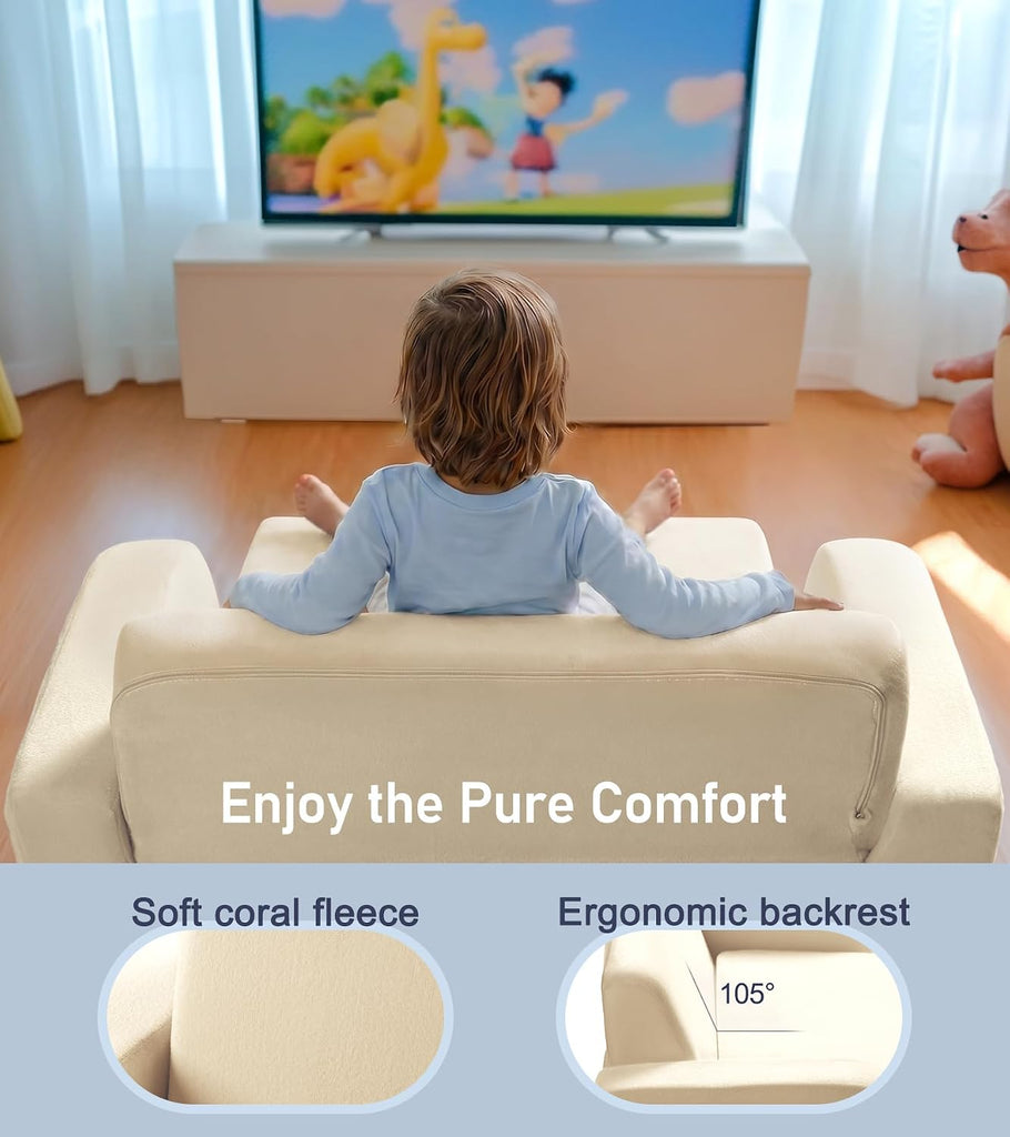 In-1 Extra Wide Convertible Kids Couch, Flip Open Kid Sofa, Machine-Washable Kid Couch for Girls, Kids Sofa for Fun