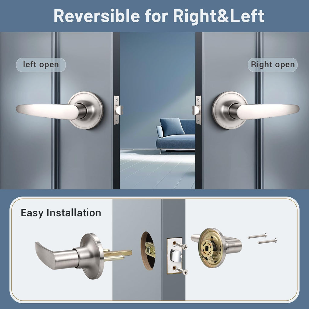 10 Pack Satin Nickel Door Handles, Passage Door Levers Heavy Duty, Door Locks for Closet/Hallway, Heavy Duty Door