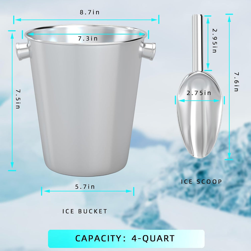 Champagne Bucket With Ice Scoop,Stainless Steel Wine Bucket For Bar,large Ice Buckets For Parties, Wine Chiller