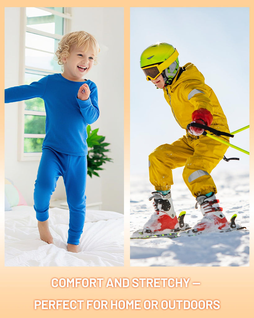 Thermal Underwear for Kids Thermals Top and Bottom Set Boys Soft Long Johns Fleece Lined Base Layer for Skiing White L