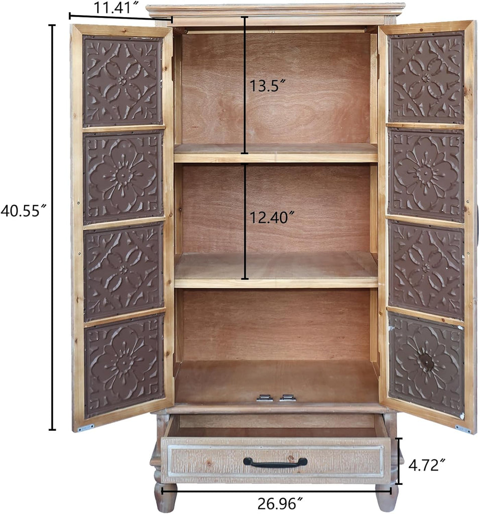 55" Tall Carved Accent Cabinet,Solid Wood Sideboards Buffet Cabinet | French Country Narrow Carved Accent Storage