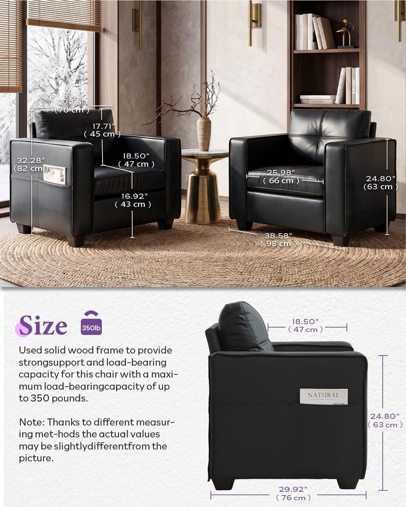 Black Faux Leather Accent Chair, Oversized Tufted Armchair