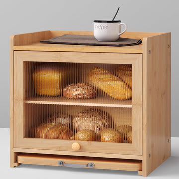Bread Box - Bamboo, Double Layer, Cutting Board, Kitchen, Natural