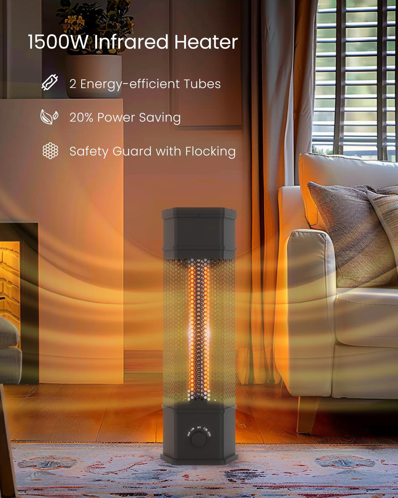 Electric Patio Heater Outdoor Indoor Use, 360°All-round Heating, 1500W Infrared Tower Heater, Tip-Over & Overheat