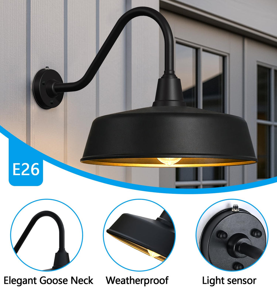 18" Large Outdoor Gooseneck Barn Lights, Dusk to Dawn, 2-Pack