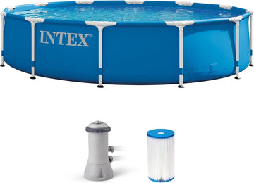 Metal Frame 12 ft x 30 in Above Ground Pool Set, Round Swimming Pool with Steel Frame, 530 GPH Cartridge Filter Pump