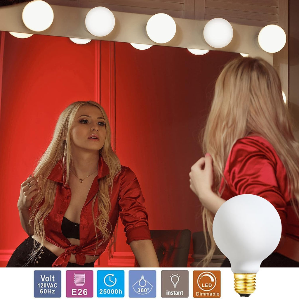 LED Light Bulb G25/G80 Dimmable Flick-Free Matt 6W Frosted Glass CRI95 Warm White 600LM, 60W Equivalent Vintage LED