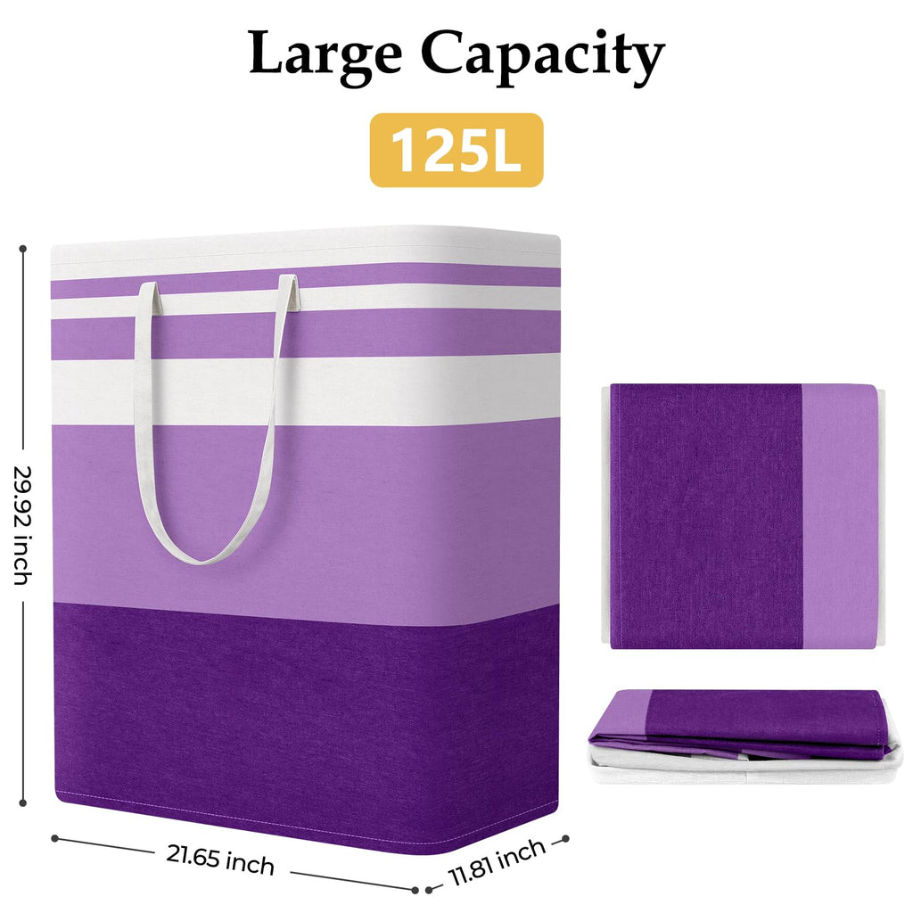 Basket Hamper, 125L Collapsible Clothes Storage, Purple