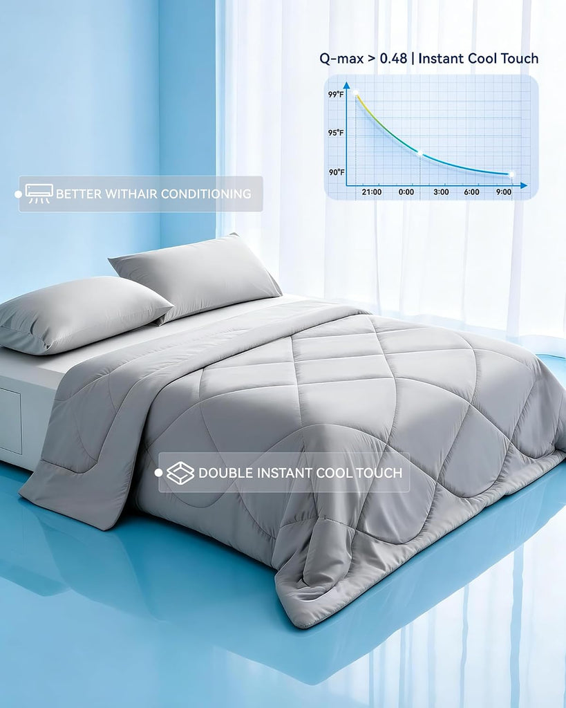 Cooling Comforter King Size Q-Max >0.48, Double-Sided Cooling Blankets for Hot Sleepers, Silky Soft Nylon Spandex