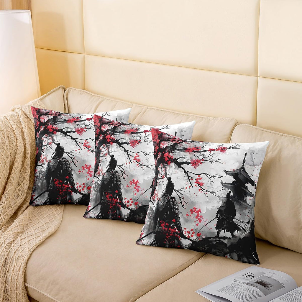 Japanese Samurai Throw Pillow Covers 18"x18" Set of 2 Boys Girls