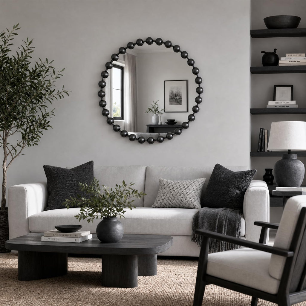 Park 36 inch Black Round Mirror, Round Mirrors for Wall Decor, Metal Frame Circle Mirror, Round Wall Metal Art Mirror
