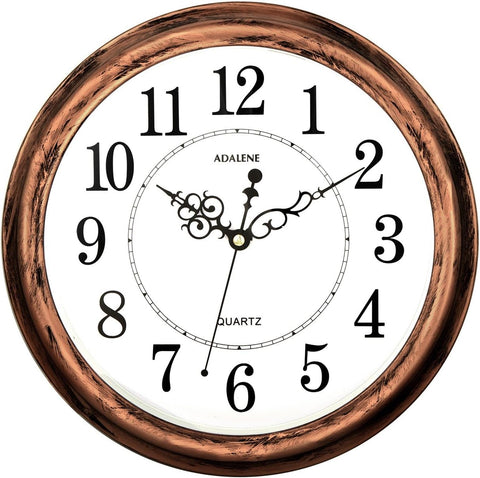 Adalene 13-Inch Decorative Wall Clock Silent Non-Ticking - Vintage Retro Rustic Battery Operated Kitchen Wall Clock