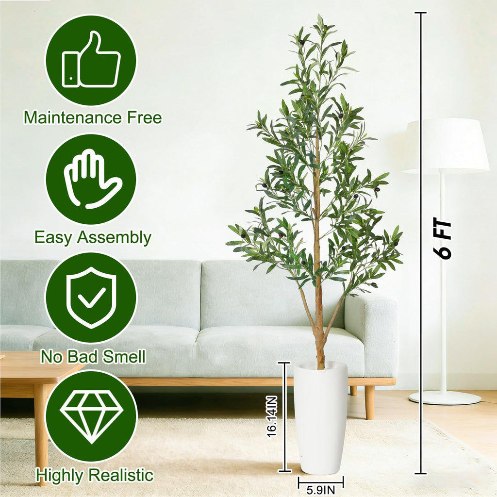 Faux Olive Tree 6Ft Artificial Tree Indoor with Natural Wood Trunk