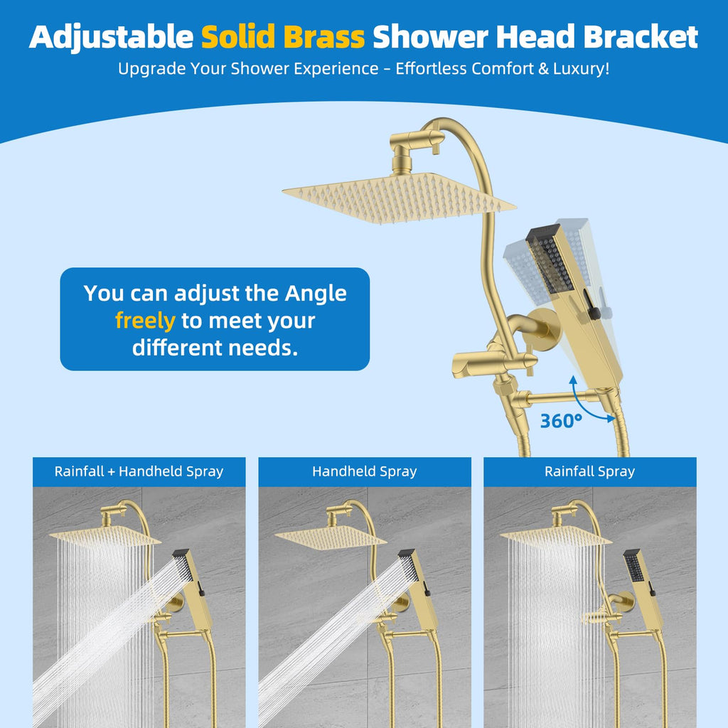 All Metal cUPC Certified Shower Head, 10'' High Pressure Rainfall Shower Head Combo, Handheld Shower Wand, 12''