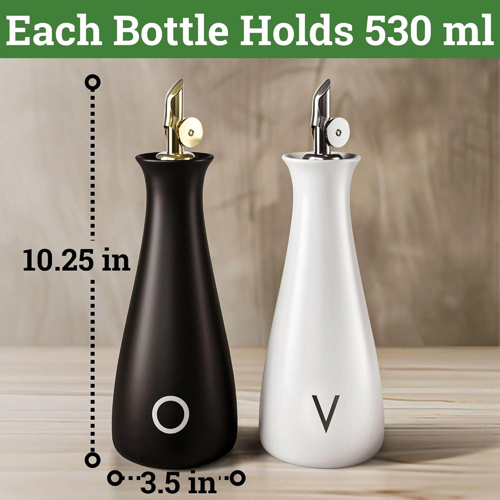 Ceramic Oil and Vinegar Dispenser with Self-Closing Spouts, 530mL - Set of 2