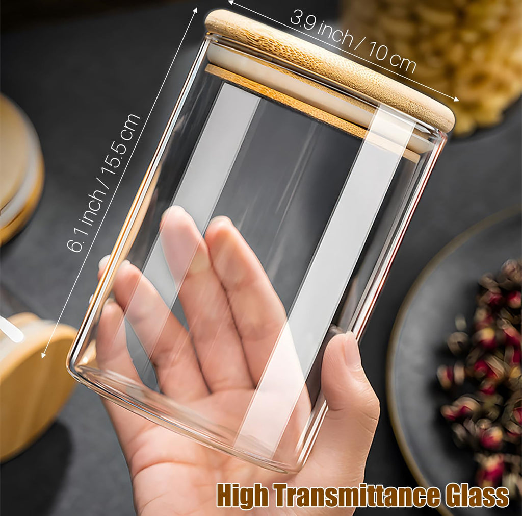66 oz Glass Food Storage Jars with Airtight Lids, Tall Clear Glass Jar with Bamboo Lid, Airtight Food Canister for