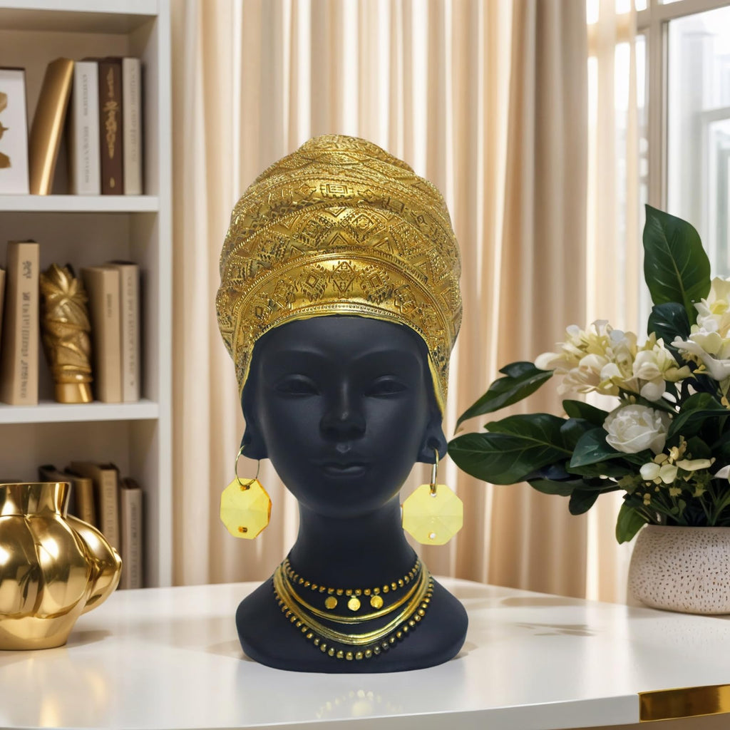African Women Statues, Vintage Black Lady Art Bust Figurines