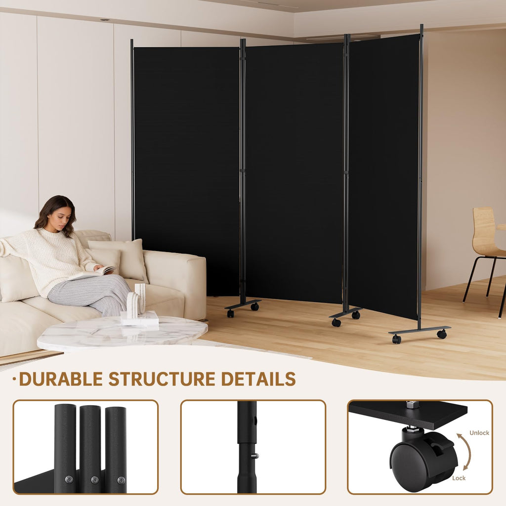 Room Divider 102'' Wide Folding Room Divider Panel with Wheel, Upgraded Base