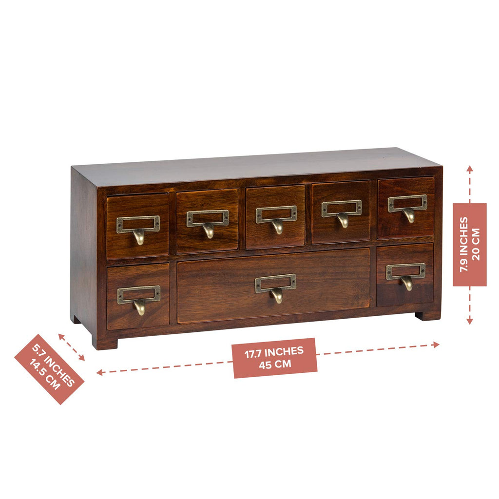 Label Holder Organizer Traditional Medicine Cabinet - Desktop Wide & Small Cabinet w/ 8 Drawers - Tabletop Apothecary