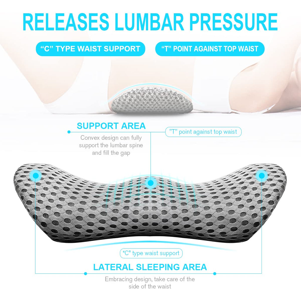 Lumbar Support Pillow Chair, Memory Foam Lumbar Pillow for Lower Back Pain Relief (Grey)