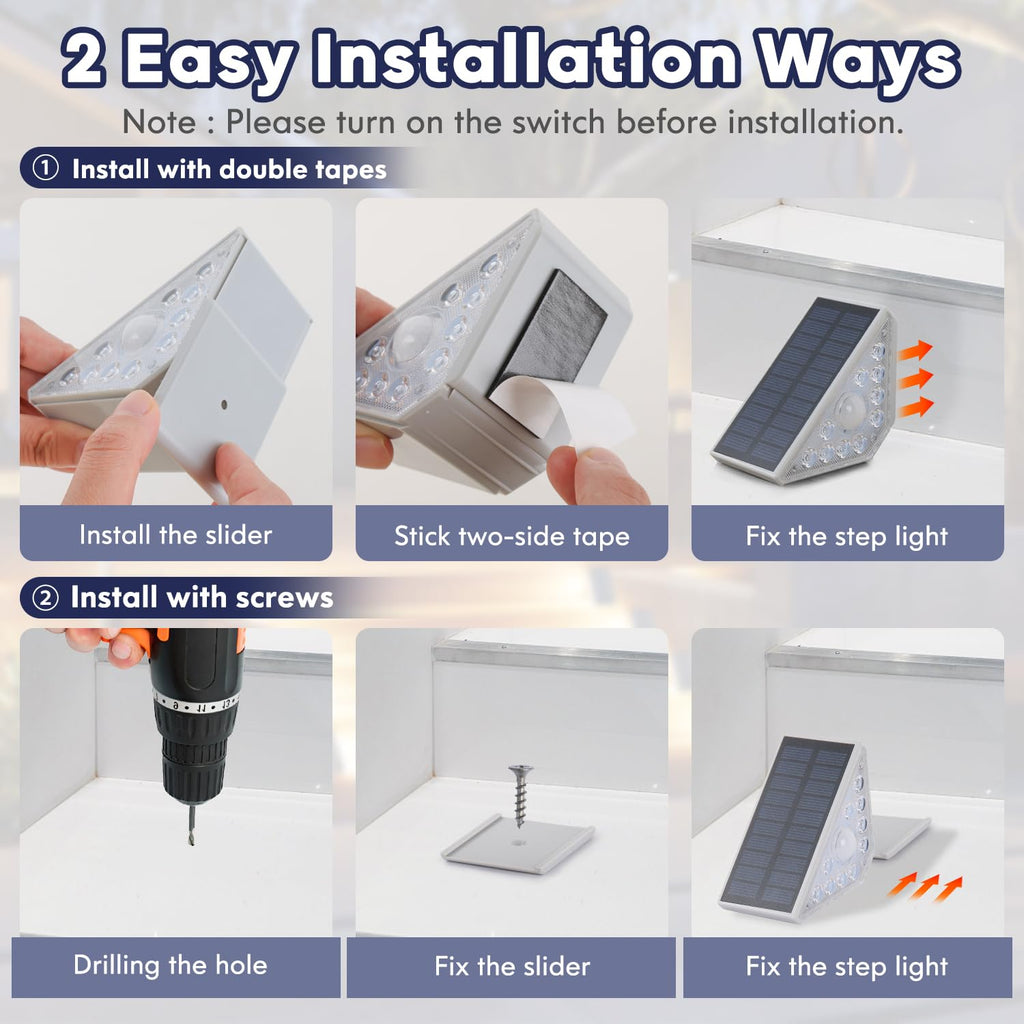 Motion Sensor Solar Step Lights for Outside, 4-Pack Outdoor Stair Lights Waterproof IP67, Solar Powered LED Outdoor