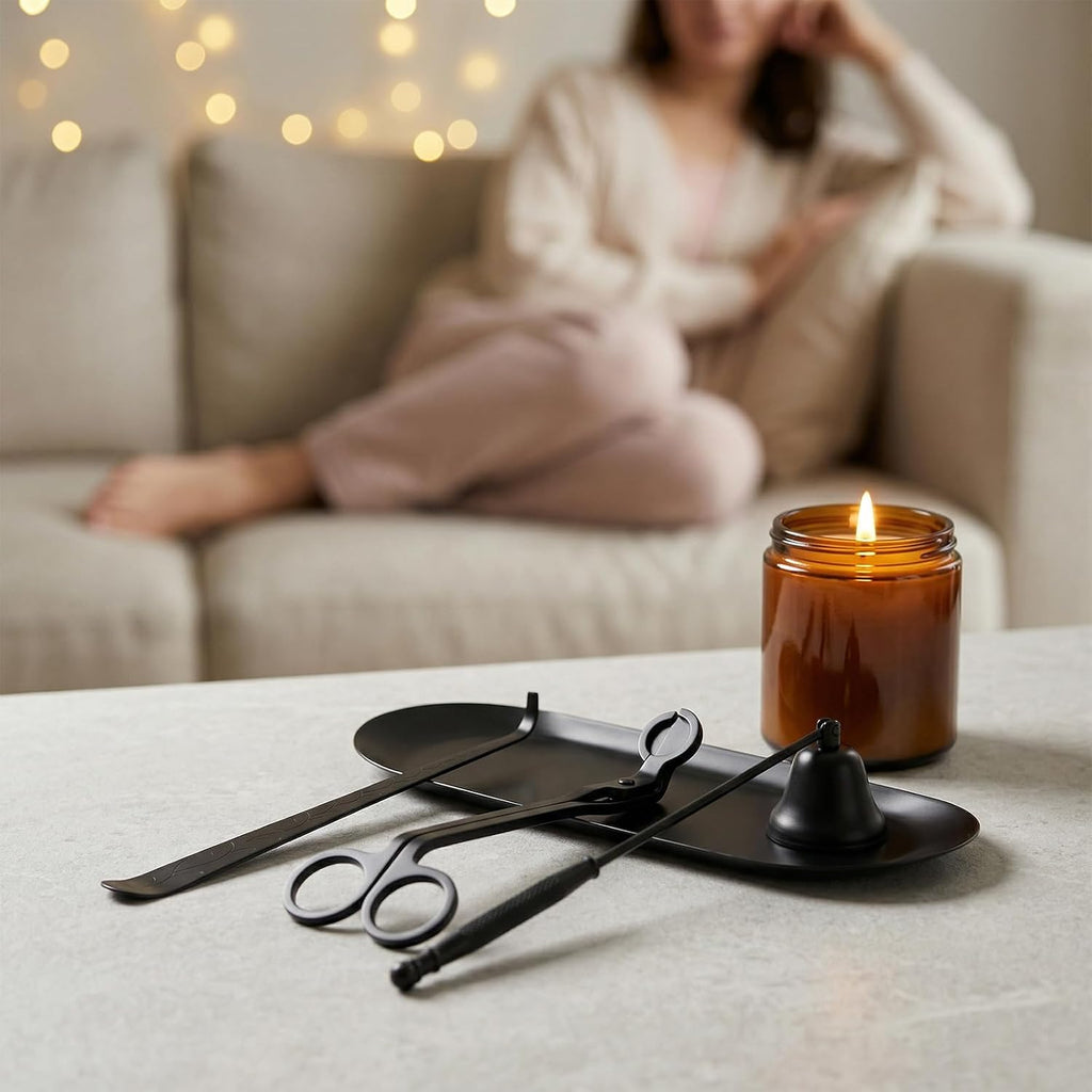 4-in-1 Stainless Steel Candle Care Kit for Candle Lovers, Black - Set of 4