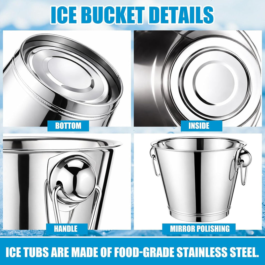 Quart Champagne Bucket Wine Bucket Metal Ice Container with 6 oz Ice Scoop and Handles Stainless Steel - Set of 2