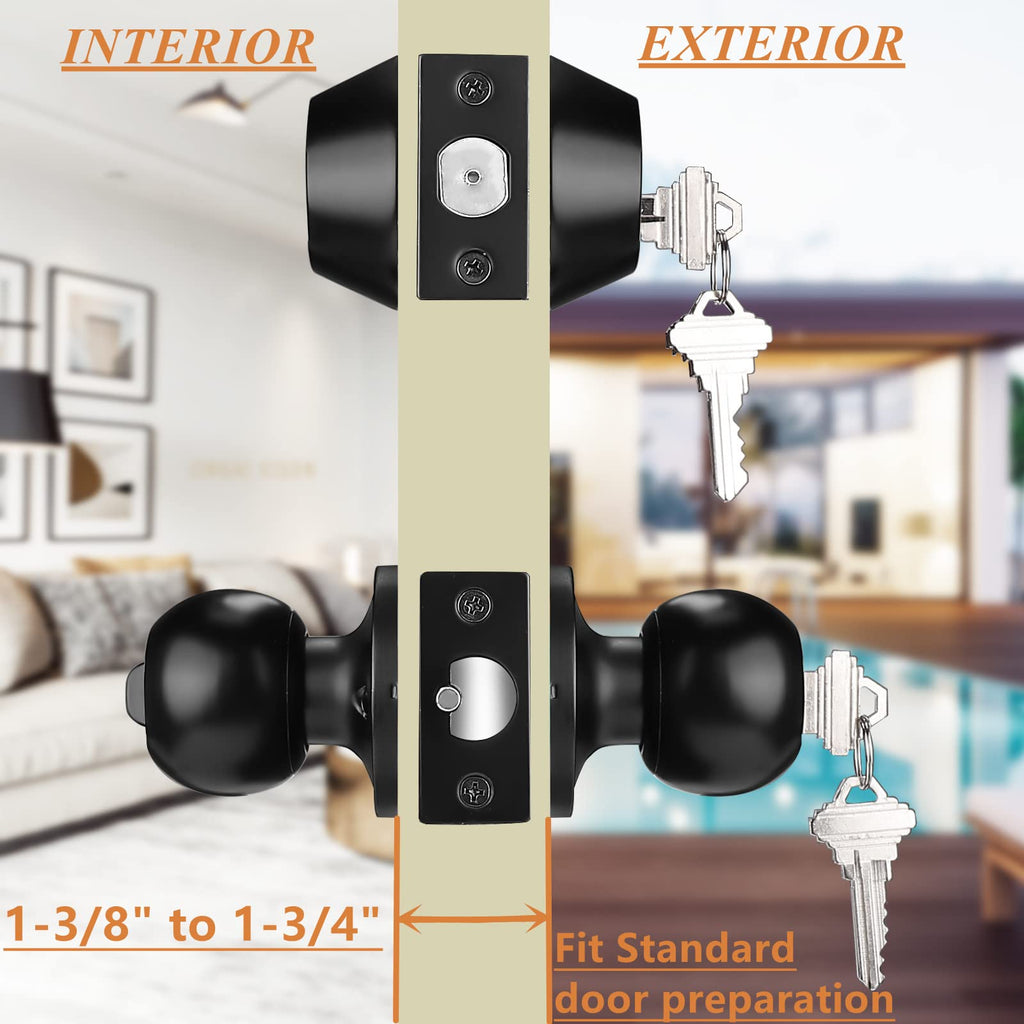 5 Pack Black Entry Door Knob and Double Cylinder Deadbolt Combo Pack, Keyed Alike Lock Set