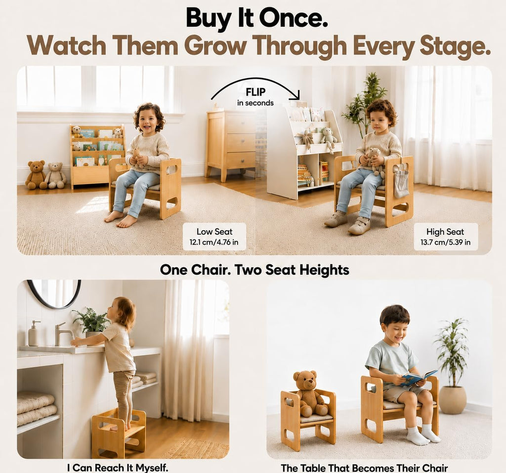 Weaning Table & Chair Set - Kids Desk & Activity Table with Flip Chair, Removable Cushion, Hanging Pouch & Toy