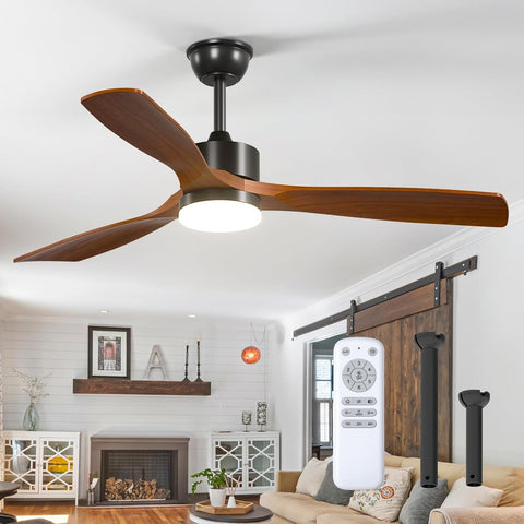 52 inch Ceiling Fans with Lights and Remote Control, Reversible, 3 Wood Blades, 6 Speeds, 5CCT Dimmable, Noiseless, Indoor/Outdoor Black Walnut Ceiling Fan for Bedroom Living Room Gazebo Patio A103-B0DY7M989Q