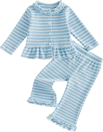 Toddler Baby Girl Fall Outfit Ruffles Shirt Flared Pants Set