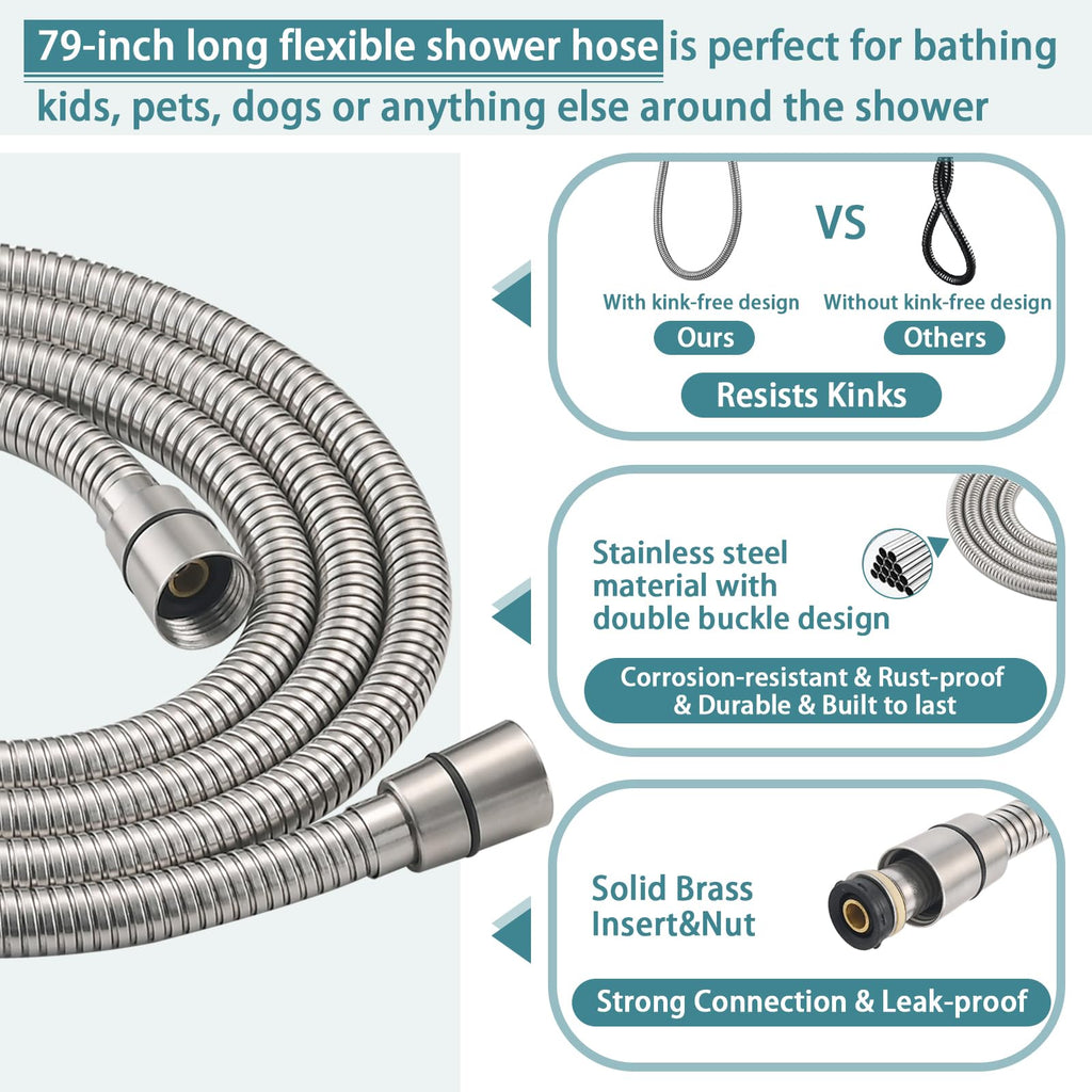 Hand Shower with Slide Bar, High Pressure 10 Setting Handheld Shower Head, Adjustable Height 24" Slide Bar, Wall