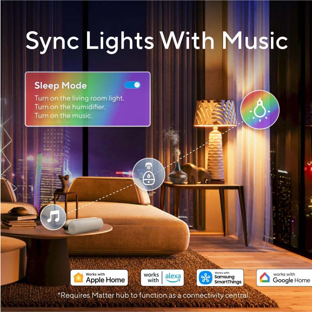 A19 Smart Light Bulbs, 1100 Lumen, 90+CRI Matter & Bluetooth, 4 Pack