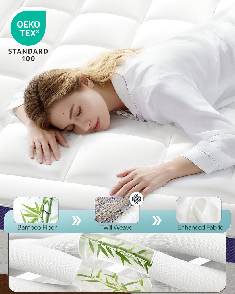 Dual Layer 4 Inch Memory Foam Mattress Topper Queen | 2 Inch Gel Memory Foam and 2 Inch Pillow Top Mattress Pad