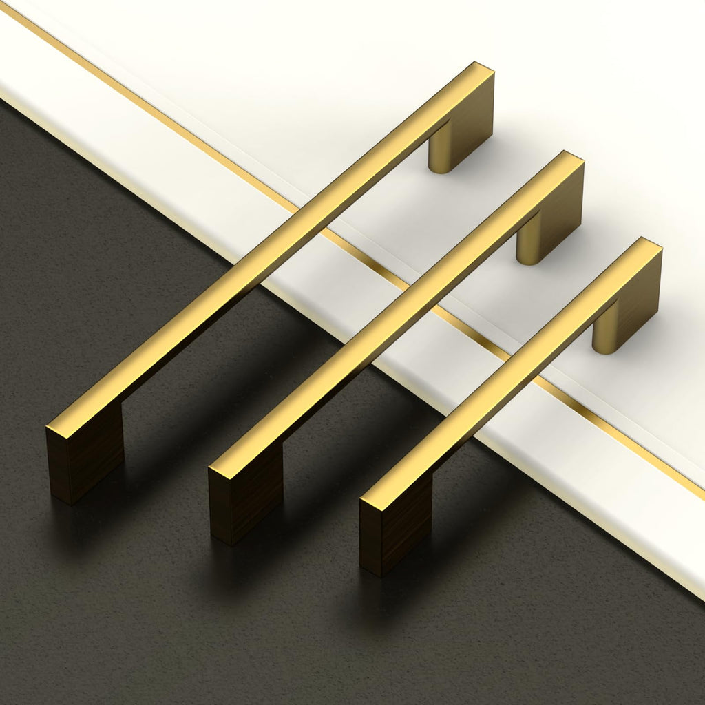 10 Pack 3 Inch(76mm) Vibrant Brushed Moderne Brass Cabinet Pulls Heavy-Duty Solid Kitchen Cabinet Handles Drawer