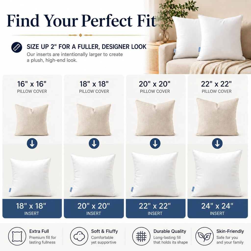20x20 Throw Pillow Inserts, Pillow Forms for Couch - Set of 2