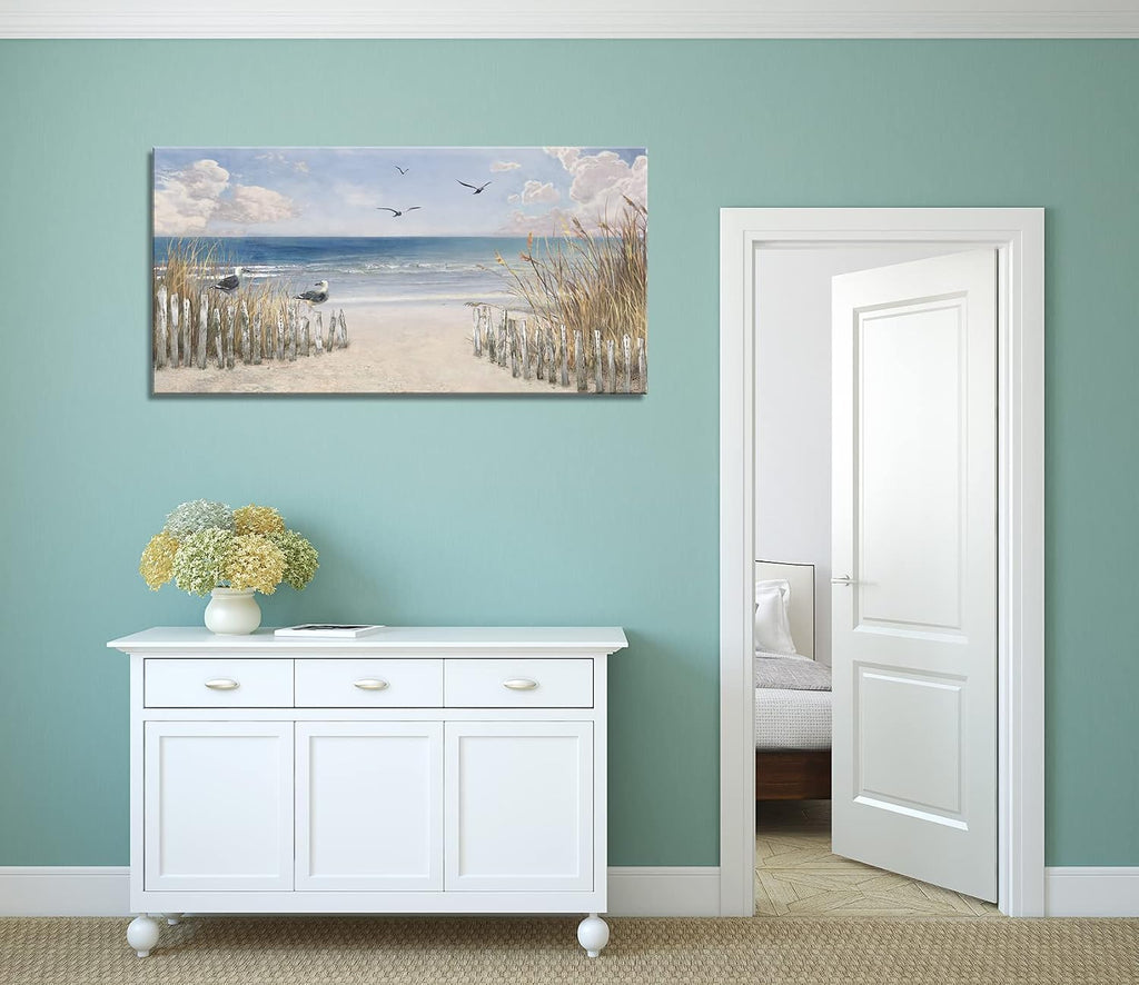 FC3750 Sandy Beach Wall Art Canvas Print Wall Art Seascape Blue Print Painting Abstract Coastal Picture Modern Ocean