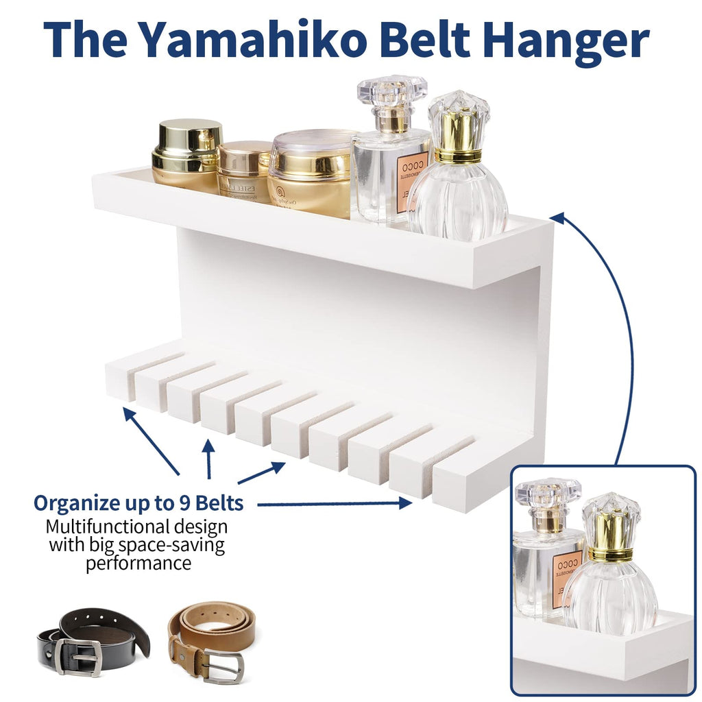 Belt Storage Organizer With Double Shelving Platform, Wall Mount Hanger Rack for Closet, Universal Holder for Men and