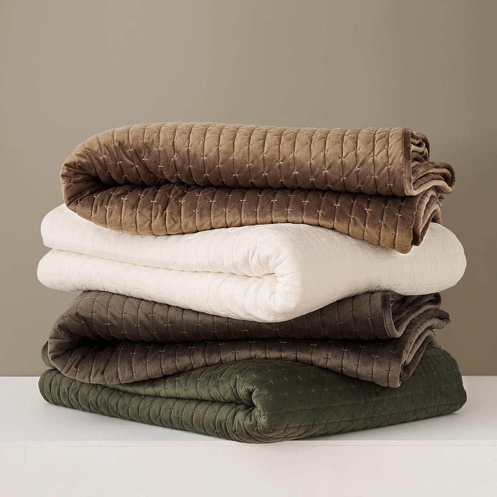 Cross-Stitch Velvet Quilt Set, Mushroom Brown